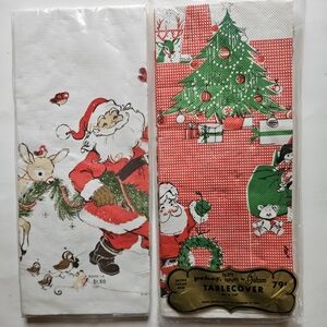 Lot Of 2 Vintage Christmas Paper Tablecloth NEW Hallmark and Gibson 60x102"